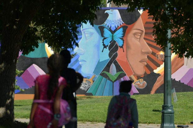 A mural titled,
