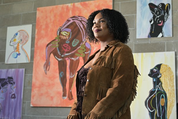 Morgan English poses for a portrait at MAE Studios in Denver on Wednesday, July 2, 2025. English is the founder and executive director of MAE'S, an art Gallery and law firm in the Denver RiNo Art District. (Photo by Hyoung Chang/The Denver Post)