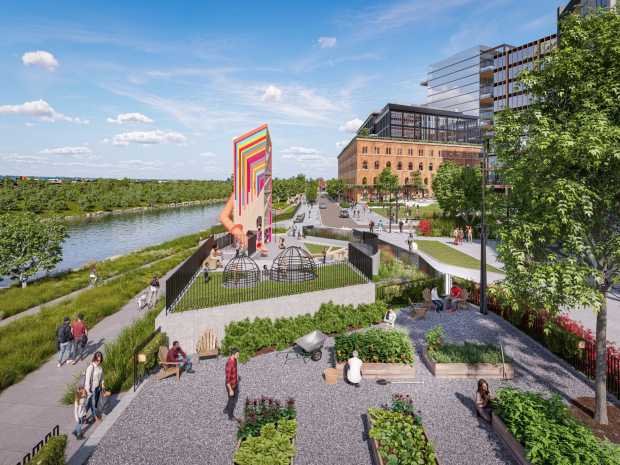 Denargo Market is zoned for three million square feet of mixed-use vertical development across 17 acres, comprised of over 4-acres of public space including parks, dog parks, playgrounds, and more. (Rendering courtesy of Denargo Market)