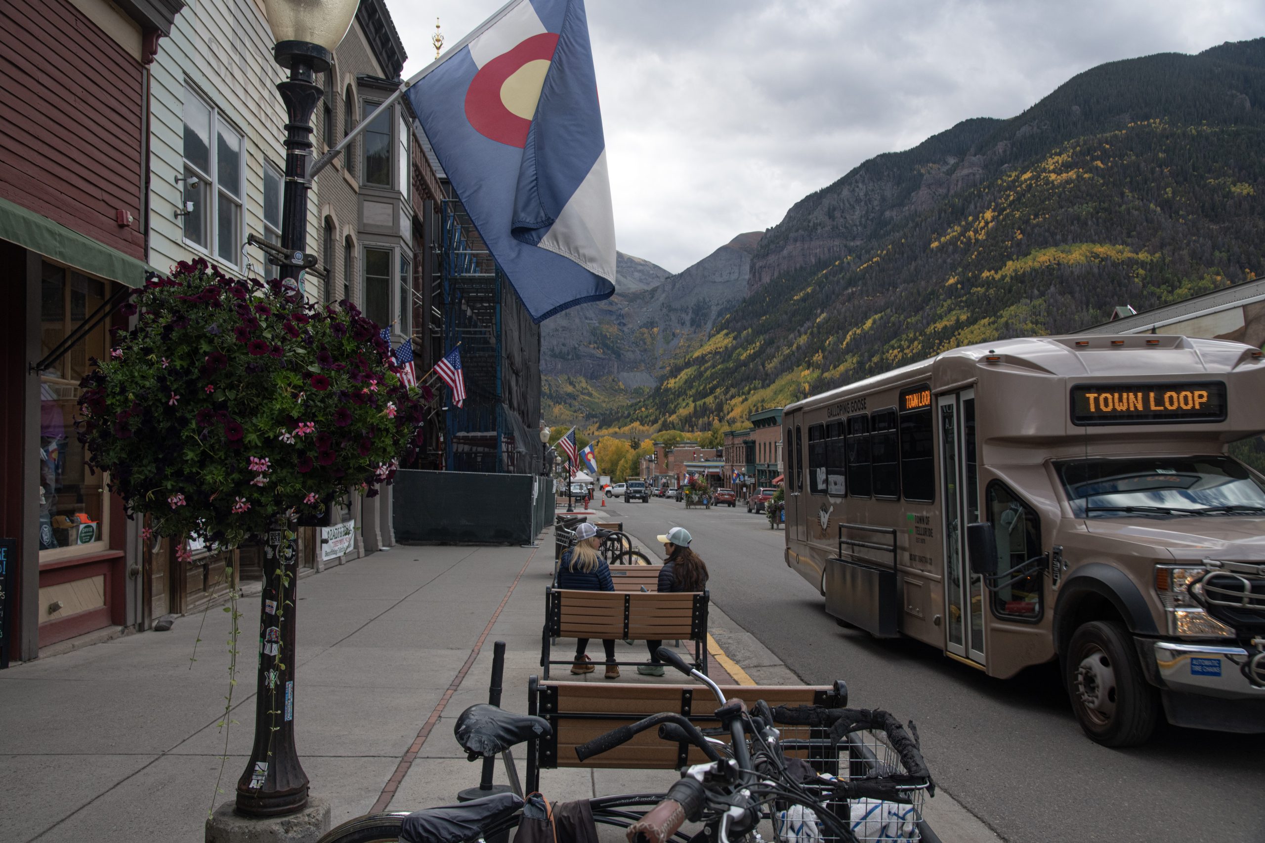 Visitors and locals alike walk along Colorado Avenue in downtown Telluride on Tuesday, Sept. 30, 2025. (Photo by William Woody/Special to The Denver Post)